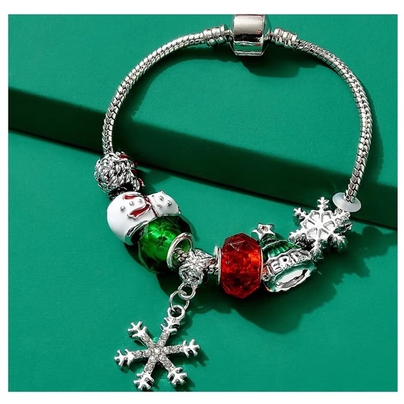 Christmas Charm Bracelet Barrel Charms Multi Color Dangle Glittering Snowflake - Picture 5 of 16